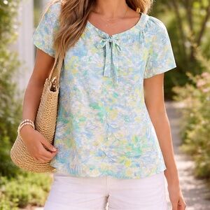 Current Air Anthropologie NWT Floral Short-Sleeve Peasant Top Small